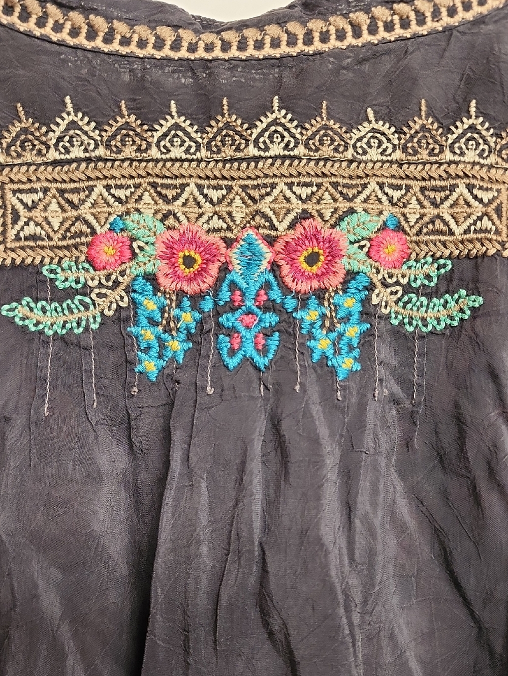 Johnny Was Black Tunic with Multicolor Floral Embroidery Size XXL Boho Feminine - Picture 7 of 15